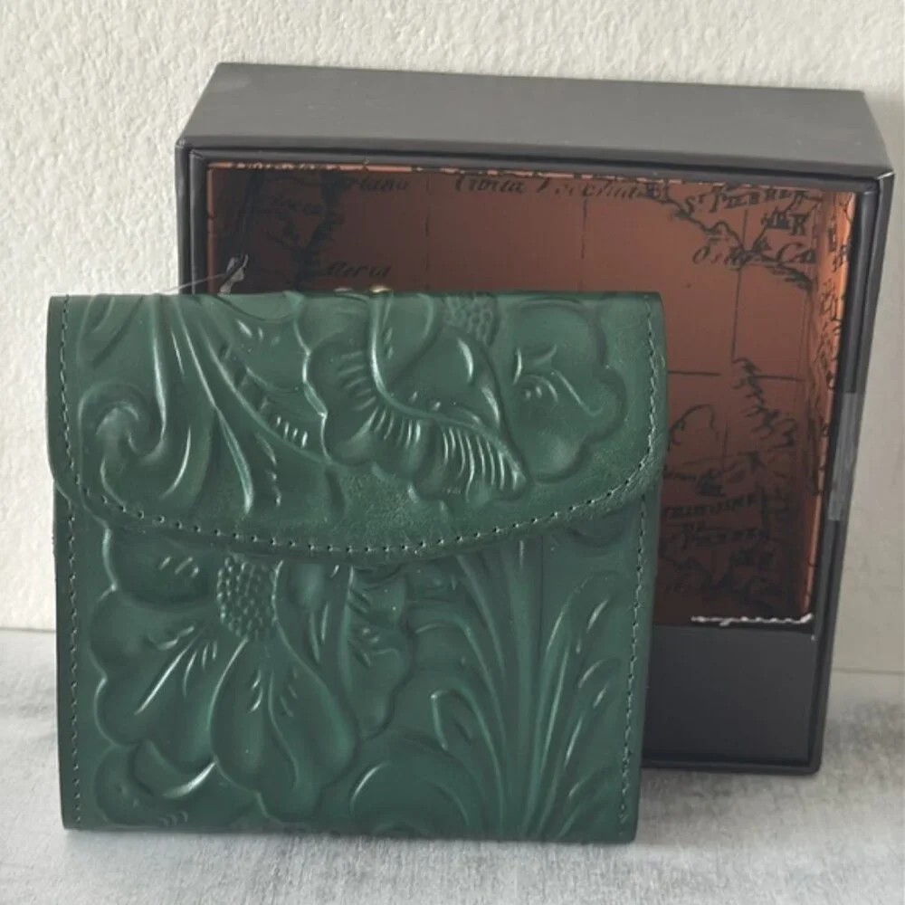 PATRICIA NASH Wallet Reiti Bi-Fold Tooled Leather RFID Green in Box